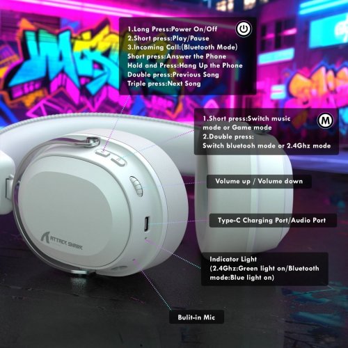 Навушники Attack Shark L30 Pro Wireless (AS-6979033730144-W) White купити в Україні: Київ, Львів, Хмельницький, Тернопіль, Івано-Франківськ | Низька ціна, відгуки, характеристики від TELEMART фото