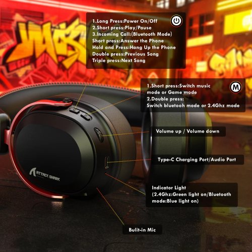 Навушники Attack Shark L30 Pro Wireless (AS-6979033730137-BR) Black/Red купити в Україні: Київ, Львів, Хмельницький, Тернопіль, Івано-Франківськ | Низька ціна, відгуки, характеристики від TELEMART фото