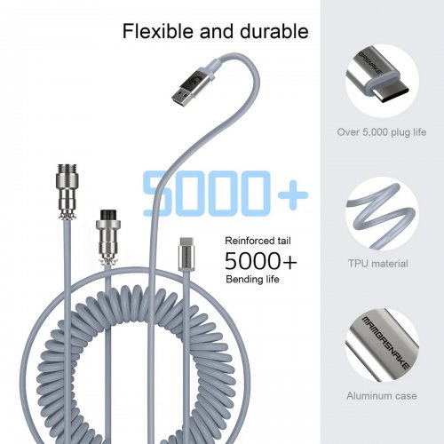 Кабель для клавиатуры Attack Shark C01 Pro (AS-C01PRO-G) Grey купить в Украине: Киев, Днепр, Харьков, Одесса  | Низкая цена, отзывы, характеристики от TELEMART фото