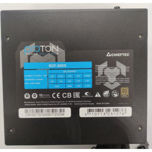 Блок питания CHIEFTEC Proton 600W (BDF-600S) (Восстановлено продавцом, 865288) купить в Украине: Киев, Днепр, Харьков, Одесса  | Проверка совместимости, низкая цена, отзывы, характеристики от TELEMART фото