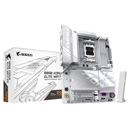 Уцінка материнська плата Gigabyte B850 AORUS ELITE WIFI7 ICE (sAM5, AMD B850) (Розкрита упаковка, 865332) купити в Україні: Київ, Львів, Хмельницький, Тернопіль, Івано-Франківськ | Перевірка сумісності, низька ціна, відгуки, характеристики від TELEMART фото
