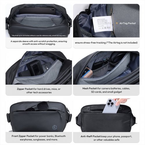 Сумка-слінг Ulanzi PB038 Travel Sling Bag V2 (B120 PB038) Black купити в Україні: Київ, Львів, Хмельницький, Тернопіль, Івано-Франківськ | Низька ціна, відгуки, характеристики від TELEMART фото