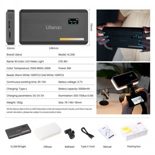 Видеосвет Ulanzi VL200 Bi-color LED Light (2481 VL200) Black купить в Украине | Telemart фото