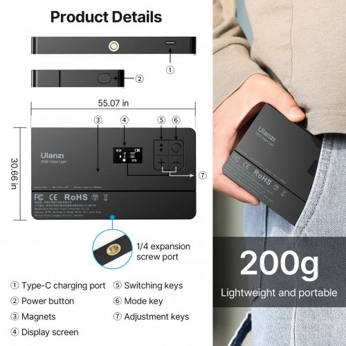 Видеосвет Ulanzi LT-002 7" RGB LED Light (B01002 LT-002) Black купить в Украине: Киев, Днепр, Харьков, Одесса  | Низкая цена, отзывы, характеристики от TELEMART фото