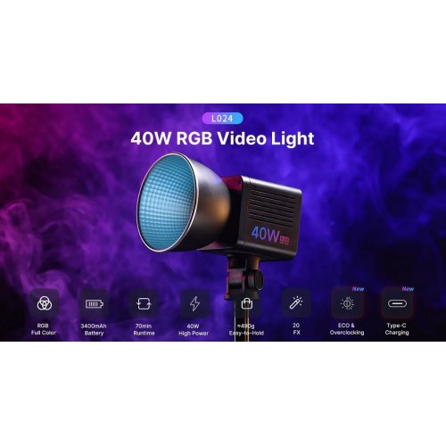 Видеосвет Ulanzi L024 40W RGB Portable LED Light (L024 40WRGB) Black купить в Украине: Киев, Днепр, Харьков, Одесса  | Низкая цена, отзывы, характеристики от TELEMART фото