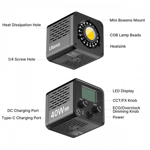 Видеосвет Ulanzi L023 40W Pro Portable LED Light (L023 40WPRO) Black купить в Украине: Киев, Днепр, Харьков, Одесса  | Низкая цена, отзывы, характеристики от TELEMART фото