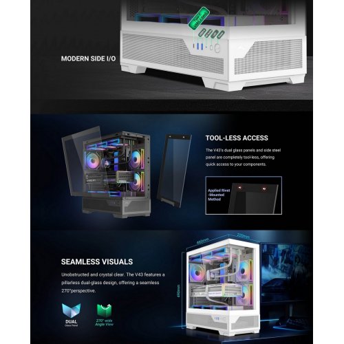 Корпус SAMA V43 без БП (V43-WHADA6X1-GL) White купить в Украине: Киев, Днепр, Харьков, Одесса  | Проверка совместимости, низкая цена, отзывы, характеристики от TELEMART фото