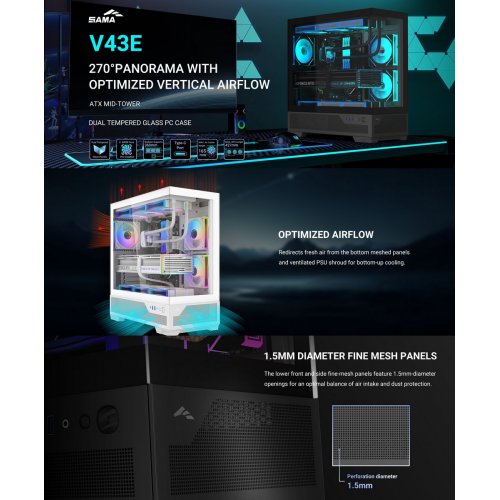 Корпус SAMA V43E без БП (V43E-BKADA0X1-GL) Black купить в Украине: Киев, Днепр, Харьков, Одесса  | Проверка совместимости, низкая цена, отзывы, характеристики от TELEMART фото