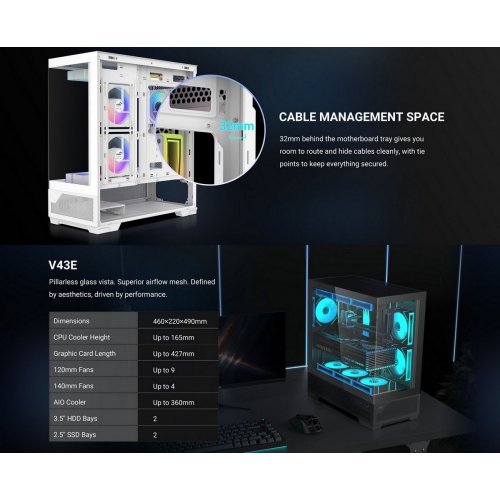 Корпус SAMA V43E без БП (V43E-BKADA0X1-GL) Black купить в Украине: Киев, Днепр, Харьков, Одесса  | Проверка совместимости, низкая цена, отзывы, характеристики от TELEMART фото