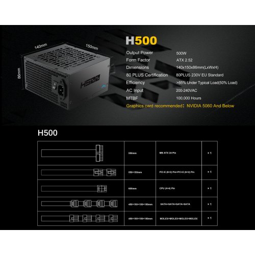 Блок живлення SAMA H500 500W (H0500-BKSHW001-EU) Black купити в Україні: Київ, Львів, Хмельницький, Тернопіль, Івано-Франківськ | Перевірка сумісності, низька ціна, відгуки, характеристики від TELEMART фото