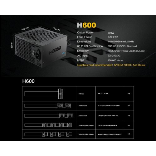 Блок живлення SAMA H600 600W (H0600-BKSHW001-EU) Black купити в Україні: Київ, Львів, Хмельницький, Тернопіль, Івано-Франківськ | Перевірка сумісності, низька ціна, відгуки, характеристики від TELEMART фото