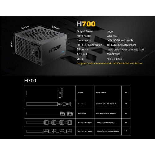 Блок живлення SAMA H700 700W (H0700-BKSHW001-EU) Black купити в Україні: Київ, Львів, Хмельницький, Тернопіль, Івано-Франківськ | Перевірка сумісності, низька ціна, відгуки, характеристики від TELEMART фото