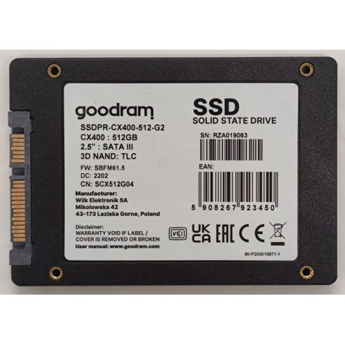 Ssd-диск GoodRAM CX400 Gen.2 3D NAND TLC 512GB 2.5" (SSDPR-CX400-512-G2) (Відновлено продавцем, 865597) купити в Україні: Київ, Львів, Хмельницький, Тернопіль, Івано-Франківськ | Перевірка сумісності, низька ціна, відгуки, характеристики від TELEMART фото