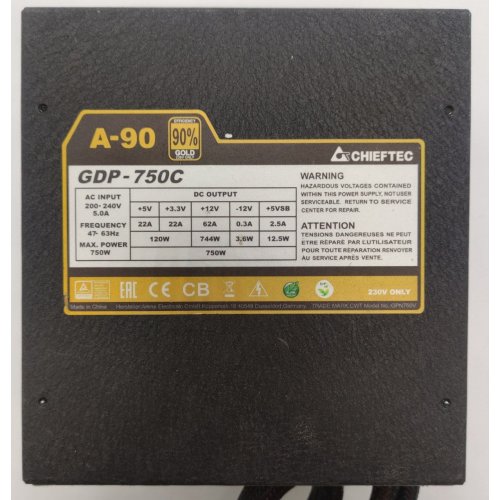 Блок живлення CHIEFTEC A-90 750W (GDP-750C) (Відновлено продавцем, 865618) купити в Україні: Київ, Львів, Хмельницький, Тернопіль, Івано-Франківськ | Перевірка сумісності, низька ціна, відгуки, характеристики від TELEMART фото