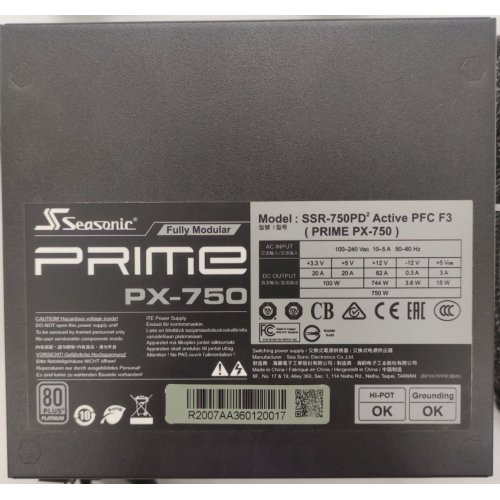 Блок живлення Seasonic Prime PX-750W Platinum (SSR-750PD2) (Відновлено продавцем, 865643) купити в Україні: Київ, Львів, Хмельницький, Тернопіль, Івано-Франківськ | Перевірка сумісності, низька ціна, відгуки, характеристики від TELEMART фото