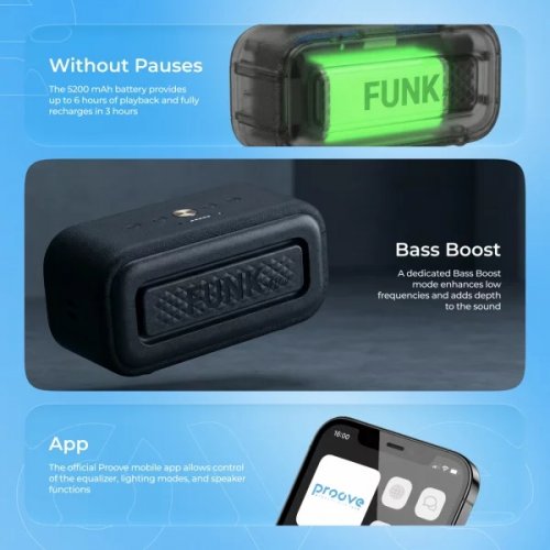 Портативная акустика Proove Funk 40W (PSFN4001AP01) Black купить в Украине: Киев, Днепр, Харьков, Одесса  | Низкая цена, отзывы, характеристики от TELEMART фото