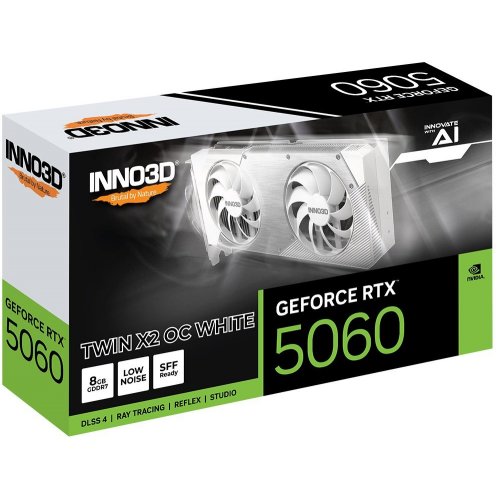 Уцінка відеокарта Inno3D GeForce RTX 5060 TWIN X2 OC White 8192MB (N50602-08D7X-195070W) (Розкрита упаковка, 866278) купити в Україні: Київ, Львів, Хмельницький, Тернопіль, Івано-Франківськ | Перевірка сумісності, низька ціна, відгуки, характеристики від TELEMART фото