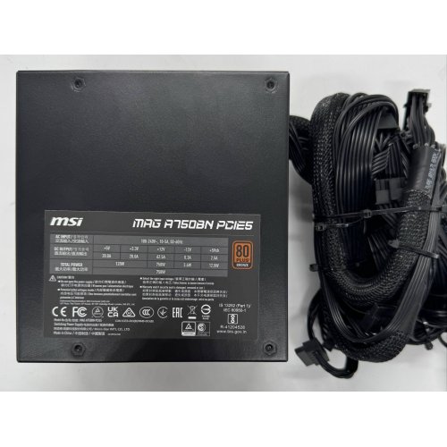 Блок живлення MSI MAG 750W PCIE5 (A750BN) (Відновлено продавцем, 866291) купити в Україні: Київ, Львів, Хмельницький, Тернопіль, Івано-Франківськ | Перевірка сумісності, низька ціна, відгуки, характеристики від TELEMART фото