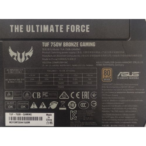 Блок живлення Asus TUF Gaming 750W (90YE00D0-B0NA00) (Відновлено продавцем, 866380) купити в Україні: Київ, Львів, Хмельницький, Тернопіль, Івано-Франківськ | Перевірка сумісності, низька ціна, відгуки, характеристики від TELEMART фото