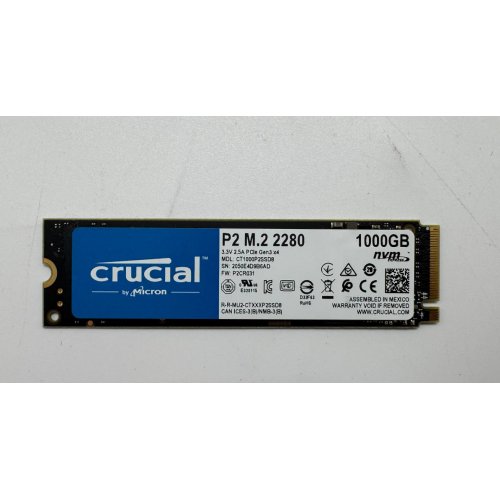 Ssd-диск Crucial P2 1TB M.2 (2280 PCI-E) NVMe x4 (CT1000P2SSD8) (Восстановлено продавцом, 866398) купить в Украине: Киев, Днепр, Харьков, Одесса  | Проверка совместимости, низкая цена, отзывы, характеристики от TELEMART фото
