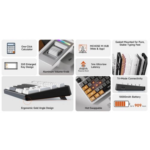 Клавіатура MCHOSE x Unbox Therapy UT98 RGB Icy Creamsicle Switch Wireless (HW-UT98-3) Retro Therapy купити в Україні: Київ, Львів, Хмельницький, Тернопіль, Івано-Франківськ | Низька ціна, відгуки, характеристики від TELEMART фото