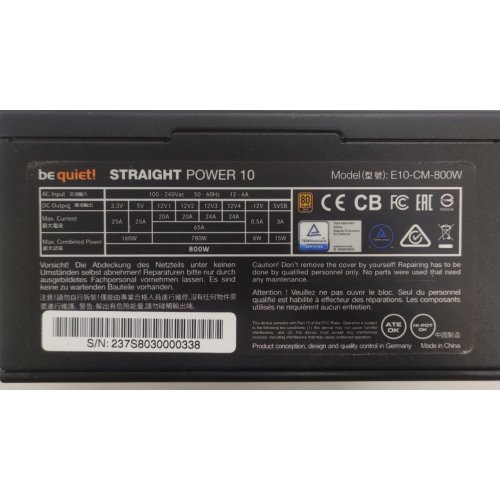 Блок живлення Be Quiet! Straight Power 10 800W (BN237) (Відновлено продавцем, 866519) купити в Україні: Київ, Львів, Хмельницький, Тернопіль, Івано-Франківськ | Перевірка сумісності, низька ціна, відгуки, характеристики від TELEMART фото