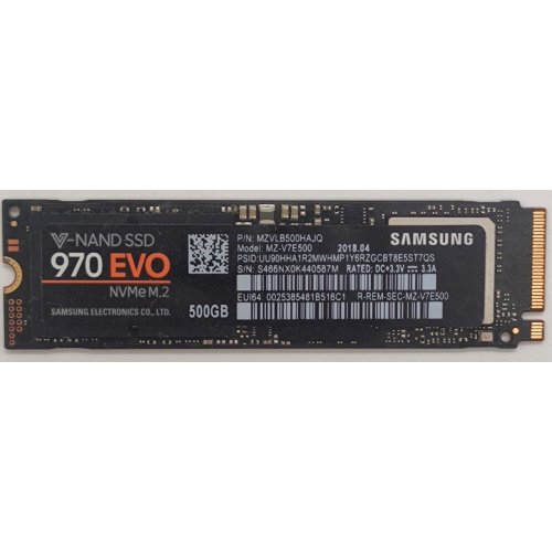 Ssd-диск Samsung 970 EVO V-NAND MLC 500GB M.2 (2280 PCI-E) (MZ-V7E500BW) (Восстановлено продавцом, 866537) купить в Украине: Киев, Днепр, Харьков, Одесса  | Проверка совместимости, низкая цена, отзывы, характеристики от TELEMART фото