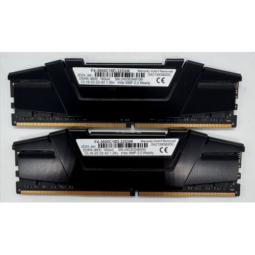 Озу G.Skill DDR4 32GB (2x16GB) 3600Mhz Ripjaws V Black (F4-3600C18D-32GVK) (Восстановлено продавцом, 866563) купить в Украине: Киев, Днепр, Харьков, Одесса  | Проверка совместимости, низкая цена, отзывы, характеристики от TELEMART фото