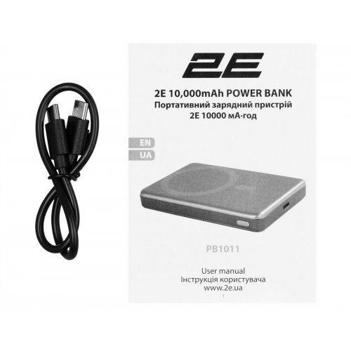 Powerbank 2E Slim Wireless QI 10000mAh 20W (2E-PB1011-GREY) Grey купити в Україні: Київ, Львів, Хмельницький, Тернопіль, Івано-Франківськ | Низька ціна, відгуки, характеристики від TELEMART фото