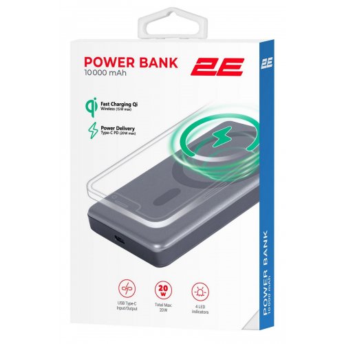 Powerbank 2E Slim Wireless QI 10000mAh 20W (2E-PB1011-GREY) Grey купити в Україні: Київ, Львів, Хмельницький, Тернопіль, Івано-Франківськ | Низька ціна, відгуки, характеристики від TELEMART фото