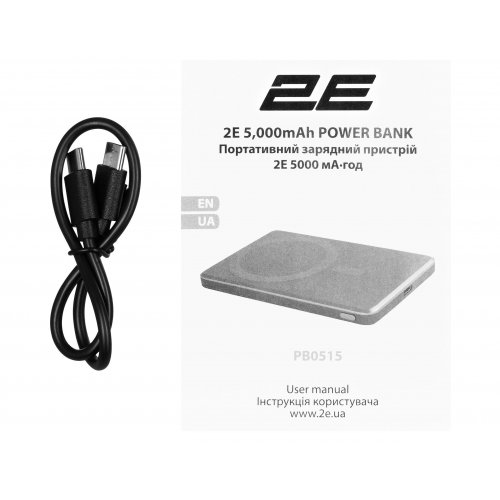 Powerbank 2E Slim Wireless QI 5000mAh 20W (2E-PB0515-GREY) Grey купити в Україні: Київ, Львів, Хмельницький, Тернопіль, Івано-Франківськ | Низька ціна, відгуки, характеристики від TELEMART фото