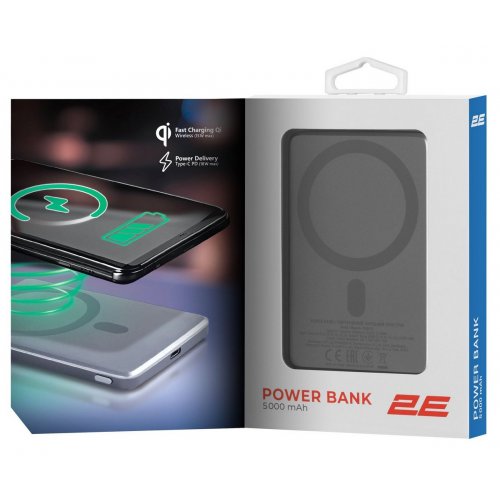 Powerbank 2E Slim Wireless QI 5000mAh 20W (2E-PB0515-GREY) Grey купити в Україні: Київ, Львів, Хмельницький, Тернопіль, Івано-Франківськ | Низька ціна, відгуки, характеристики від TELEMART фото