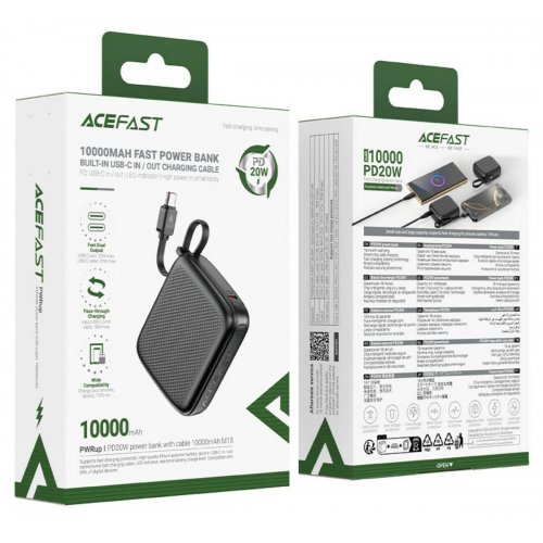 Powerbank Acefast M15 10000mAh 20W (6974316283973) Black купити в Україні: Київ, Львів, Хмельницький, Тернопіль, Івано-Франківськ | Низька ціна, відгуки, характеристики від TELEMART фото