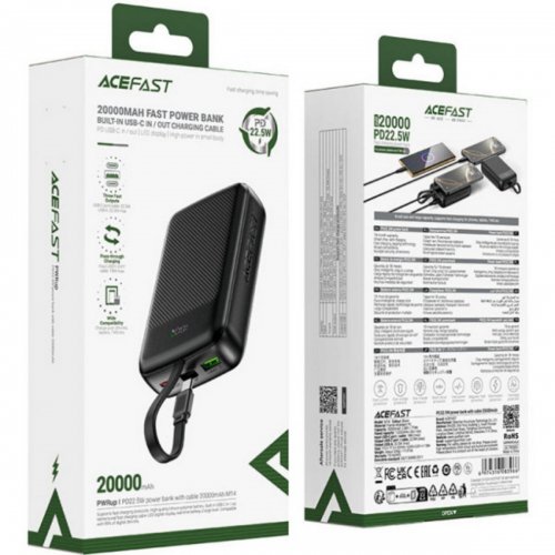 Powerbank Acefast M14 20000mAh 22.5W (6974316283966) Black купити в Україні: Київ, Львів, Хмельницький, Тернопіль, Івано-Франківськ | Низька ціна, відгуки, характеристики від TELEMART фото