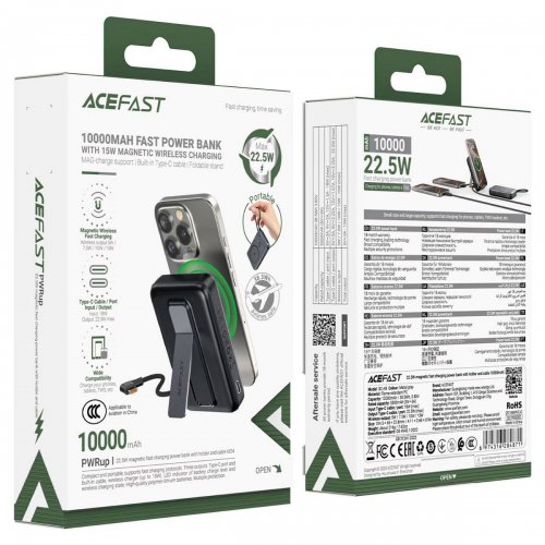 Powerbank Acefast M24 Magnetic Wireless 10000mAh 22.5W (6974316284871) Metal Gray купить в Украине: Киев, Днепр, Харьков, Одесса  | Низкая цена, отзывы, характеристики от TELEMART фото