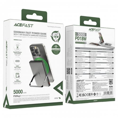Powerbank Acefast M16 Magnetic Wireless 5000mAh 18W (6974316283997) Black купити в Україні: Київ, Львів, Хмельницький, Тернопіль, Івано-Франківськ | Низька ціна, відгуки, характеристики від TELEMART фото