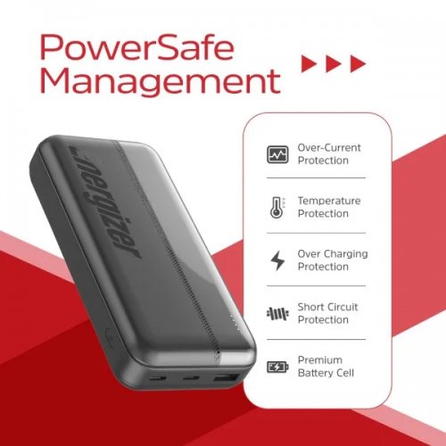 Powerbank Energizer 20000mAh 15W (UE20050CC) Black купити в Україні: Київ, Львів, Хмельницький, Тернопіль, Івано-Франківськ | Низька ціна, відгуки, характеристики від TELEMART фото