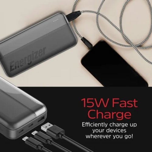 Powerbank Energizer 20000mAh 15W (UE20050CC) Black купити в Україні: Київ, Львів, Хмельницький, Тернопіль, Івано-Франківськ | Низька ціна, відгуки, характеристики від TELEMART фото