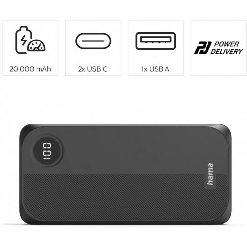 Powerbank Hama 20000mAh 15W (00201755) Black купить в Украине: Киев, Днепр, Харьков, Одесса  | Низкая цена, отзывы, характеристики от TELEMART фото