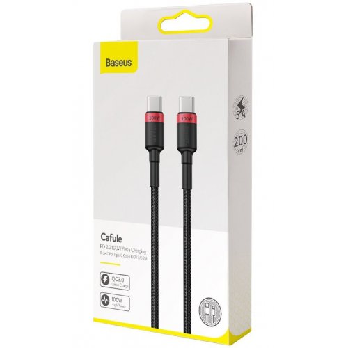 Кабель Baseus Cafule USB Type-C to USB Type-C 100W 2m (CATKLF-AL91) Red/Black купити в Україні: Київ, Львів, Хмельницький, Тернопіль, Івано-Франківськ | Низька ціна, відгуки, характеристики від TELEMART фото