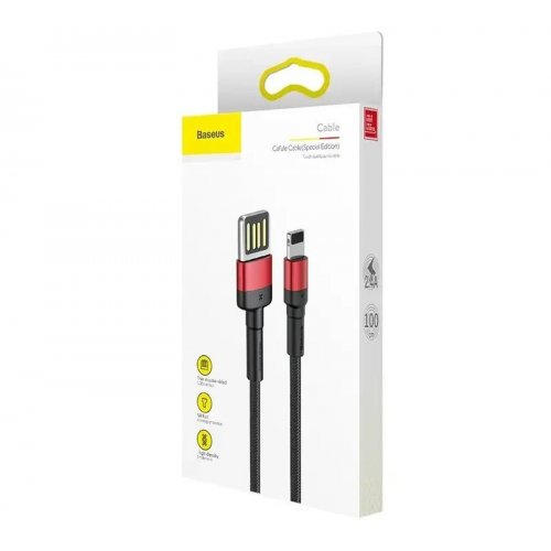 Кабель Baseus Cafule USB to Lightning 2.4A 1m (CALKLF-G91) Black/Red купити в Україні: Київ, Львів, Хмельницький, Тернопіль, Івано-Франківськ | Низька ціна, відгуки, характеристики від TELEMART фото