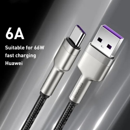 Кабель Baseus Cafule Metal USB to USB Type-C 66W 0.25m (CAKF000001) Black купити в Україні: Київ, Львів, Хмельницький, Тернопіль, Івано-Франківськ | Низька ціна, відгуки, характеристики від TELEMART фото