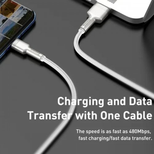 Кабель Baseus Cafule Metal USB to USB Type-C 66W 2m (CAKF000202) White купити в Україні: Київ, Львів, Хмельницький, Тернопіль, Івано-Франківськ | Низька ціна, відгуки, характеристики від TELEMART фото