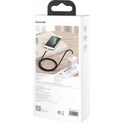 Кабель Baseus Cafule Metal USB to Lightning 2.4A 1m (CALJK-A01) Black купити в Україні: Київ, Львів, Хмельницький, Тернопіль, Івано-Франківськ | Низька ціна, відгуки, характеристики від TELEMART фото