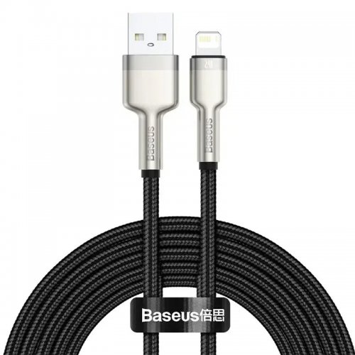 Кабель Baseus Cafule Metal USB to Lightning 2.4A 2m (CALJK-B01) Black купити в Україні: Київ, Львів, Хмельницький, Тернопіль, Івано-Франківськ | Низька ціна, відгуки, характеристики від TELEMART фото