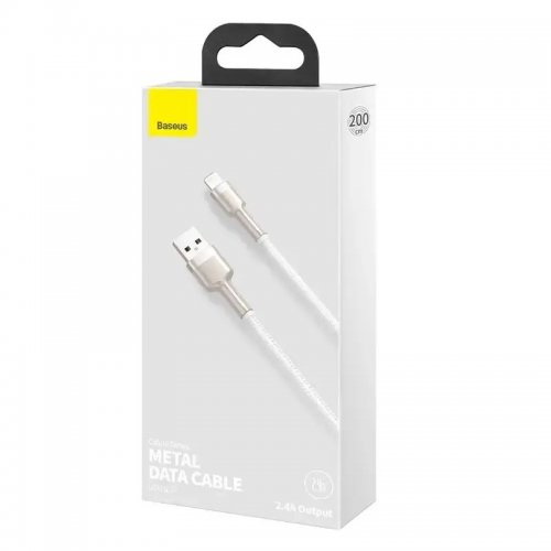 Кабель Baseus Cafule Metal USB to Lightning 2.4A 2m (CALJK-B02) White купити в Україні: Київ, Львів, Хмельницький, Тернопіль, Івано-Франківськ | Низька ціна, відгуки, характеристики від TELEMART фото