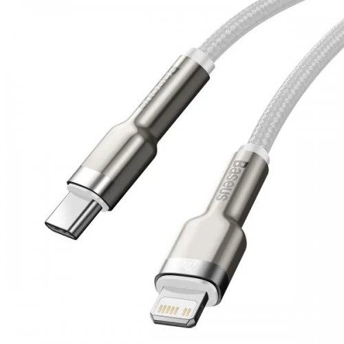 Кабель Baseus Cafule Metal USB Type-C to Lightning 20W 1m (CATLJK-A02) White купити в Україні: Київ, Львів, Хмельницький, Тернопіль, Івано-Франківськ | Низька ціна, відгуки, характеристики від TELEMART фото