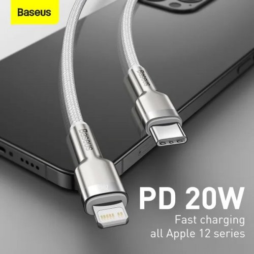 Кабель Baseus Cafule Metal USB Type-C to Lightning 20W 1m (CATLJK-A02) White купити в Україні: Київ, Львів, Хмельницький, Тернопіль, Івано-Франківськ | Низька ціна, відгуки, характеристики від TELEMART фото