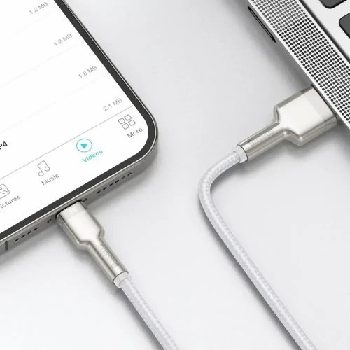 Кабель Baseus Cafule Metal USB Type-C to Lightning 20W 2m (CATLJK-B02) White купити в Україні: Київ, Львів, Хмельницький, Тернопіль, Івано-Франківськ | Низька ціна, відгуки, характеристики від TELEMART фото