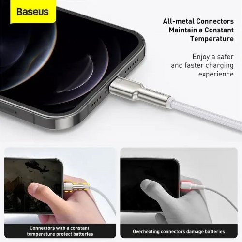 Кабель Baseus Cafule Metal USB Type-C to Lightning 20W 2m (CATLJK-B02) White купити в Україні: Київ, Львів, Хмельницький, Тернопіль, Івано-Франківськ | Низька ціна, відгуки, характеристики від TELEMART фото